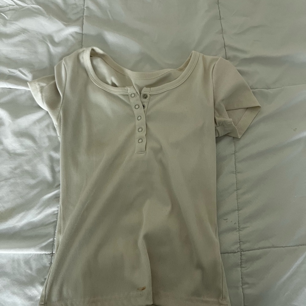 Beige Short Sleeve Henley Top